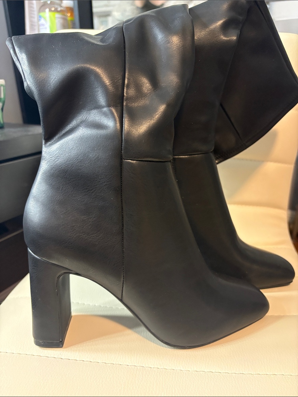 NEVER WORN Black Women's Mid-Calf Block Heel Boots - Elegant Slip-On Style